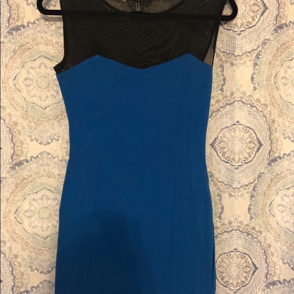 NWOT electric blue dress with black mesh - Picture 2 of 7